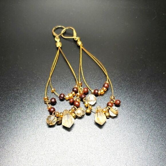 HANDMADE bronze wire Beaded Drop Earrings - Picture 1 of 2